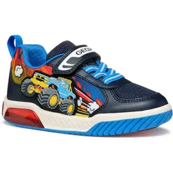 Sneaker GEOX "J INEK BOY Blinkschuh", Kinder, Gr. 25, blau (navy, hellblau), Textil, Synthetik, casual, Schuhe, Kindergartenschuh, Klettschuh mit Fahrzeug Motiv