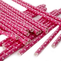 Strohhalme / Trinkhalme aus Papier in pink mit weißen Punkten - 25 Stück pro Packung