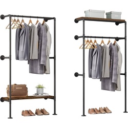 Woltu Kleiderständer, (Set, 2 St), industrielle Kleiderstange Wand schwarz