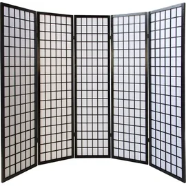 Homestyle4u Paravent Raumteiler 5 teilig Holz Schwarz 220x175 cm