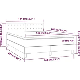 vidaXL Boxspringbett mit Matratze & LED Hellgrau 140x200 cm Samt