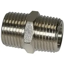 Riegler Doppelgewindenippel R 1/2 a., R 1/2 a., SW 27, Messing vernickelt