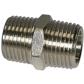 Riegler Doppelgewindenippel R 1/2 a., R 1/2 a., SW 27, Messing vernickelt