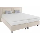 Westfalia Schlafkomfort Boxspringbett, inkl. Kaltschaum-Topper und Zierkissen Strukturstoff, Liegefläche B/L: 180 cm x 200 cm, H3, 7-Zonen-Kaltschaummatratze, beige Boxspringbett, Made in Germany - Möbel