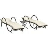 vidaXL Sonnenliegen 2 Stk. mit Tisch Braun Poly Rattan