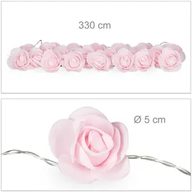 Relaxdays 4x Rosen Lichterkette rosa