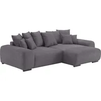 Ecksofa HOME AFFAIRE "Sundance" Sofas Gr. B/H/T: 318cm x 92cm x 188cm, Cord, Recamiere rechts, grau (stripes 8629 stone) Dauerschläfer mit EasyBett-Schlaffunktion, Bettkasten und Topper