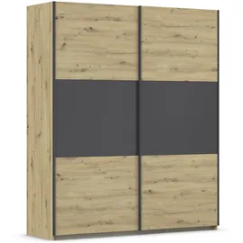 Rauch Möbel Schwebetürenschrank Kleiderschrank, Schrank mit Stauraum 2-türig, Farbe Eiche artisan, Metall, 2 Fächer, 175x210x59 cm Blauer Engel, Goldenes M, Made in Germany, in verschiedenen Größen erhältlich, Schlafzimmer, Kleiderschränke, Garderobe