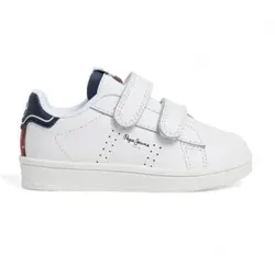 Pepe Jeans für Jungen. PBS00006 Spieler Air Bk weiße Lederschuhe (24), Wohnung, Klettverschluss, Lässig, Kinderbekleidung