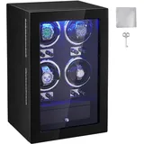 VEVOR Uhrenbeweger Uhrenbeweger für 4 Herren Damen Automatikuhren, mit 4 super leisen japanischen Mabuchi-Motoren, blauem LED-Licht und Adapter, hochdichter Boardschale und schwarzem PU