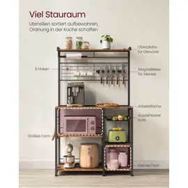 VASAGLE Küchenregal, mit Magnetleiste, Drahtkorb, Küchenrollenhalter - Braun