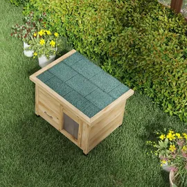 PawHut Katzenhaus aus Holz, Katzenhütte Outdoor, Katzenhöhle mit Türvorhang Gelb