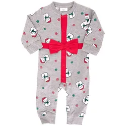 weihnachtlicher Kleinkinder Body für Babys mit Schneemann-Print Baumwoll-Einteiler mit großer Schleife Strampler 951686 Grau/Rot - 56/62
