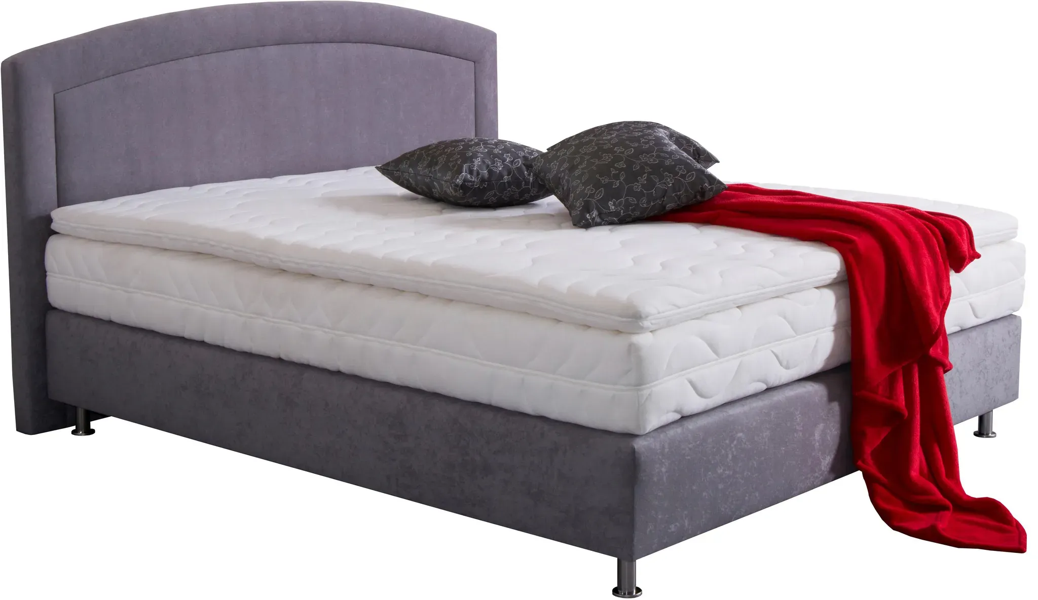 Boxspringbett, grau, B:154cm L:210cm, Bezug Unterbox und Kopfteil: Mikrovelours, strapazierfähig und pflegeleicht (100% Polyester);Bezug Obermatratze: 100% Polyester, waschbar bis 60C;Bezug Topper: 100% Polyester, waschbar bis 60C, WESTFALIA SCHLAFKOMFORT, Komplettbetten, Boxspringbett, mit Topper