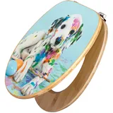 Banjado Design WC Sitz Bambus Toilettendeckel Toilettensitz Bambus Holz Klodeckel WC-Sitz Universal Scharnieren Motiv Bunter Dalmatiner
