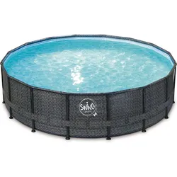 PolyGroup Elite Frame Pool rund - Rattan dunkel grau 488 x 122 cm Solo EINHEITSGRÖSSE