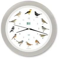 Kookoo Singvögel Quarzwerk seiden-grau, Die Singende Vogeluhr, runde Wanduhr