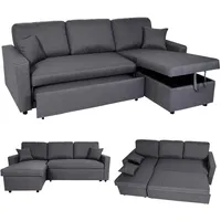 Mendler Ecksofa mit Bettkasten HWC-L17, Couch Sofa L-Form, Liegefläche Nosagfederung 228cm - dunkelgrau