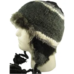 warme Mütze Damen und Herren Kopfbedeckung mit Kunstfell und Fleecefutter BR150259PLB Schwarz/Grün/Grau/Weiß - One-Size
