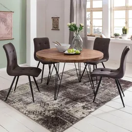 FineBuy Esszimmertisch Rund Ø 120 cm Sheesham braun
