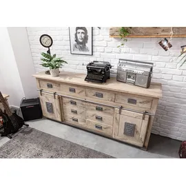 Massivmoebel24 Sideboard Mango 200x45x90 whitewash lackiert Railway #322