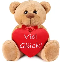Brubaker Teddy Plüschbär mit Herz Rot - Viel Glück - 35 cm - Teddybär Plüschteddy Kuscheltier Schmusetier - Stofftier Braun Hellbraun