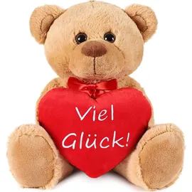 Brubaker Teddy Plüschbär mit Herz Rot - Viel Glück - 35 cm - Teddybär Plüschteddy Kuscheltier Schmusetier - Stofftier Braun Hellbraun