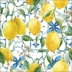 Ambiente 20 Servietten Papier 33x33cm 3-lagig - hochwertige Einweg Papierservietten Zitronen mediterran Fliesen Sommer Tischdeko Naturmotiv Gelb