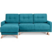 Konsimo Linke Ecksofa mit ausziehbar Liegfläche "VISNA", Türkis, geflochtener Stoff, Scandinavian, 228x79x165 - Türkis