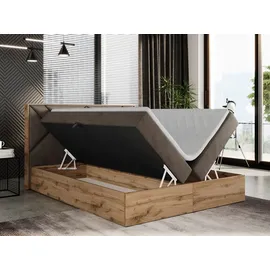 MKS Meble Boxspringbett 160x200 mit Bettkasten, Polsterbett 160x200 mit Matratze H4, Boxspringbett 160x200 mit Kopfteil, Boxspringbett mit Massivholz - Gunar... - Braun