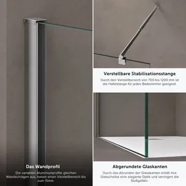 doporro Luxus Duschwand für Dusche Duschabtrennung 50x200cm Walk-In Dusche 8mm ESG-Sicherheitsglas Klarglas inkl. Nanobeschichtung Bremen01K