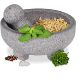 Relaxdays Mörser mit Stößel Granit H x D: 9 x 20 cm grau