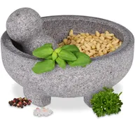 Relaxdays Mörser mit Stößel Granit H x D: 9 x 20 cm grau