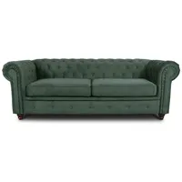 Sofa Chesterfield Asti 3-Sitzer, Couch 3-er, Glamour Design, Couchgarnitur, Sofagarnitur, Holzfüße, Polstersofa - Wohnzimmer (Grün (Capri 74))