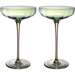 Intirilife 2x Martini Glas mit Regenbogen Schimmer und Wellenform - 140 ml Füllmenge - Cocktail Glas Schale Spülmaschinenfest Kristallglas stoßfest
