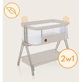 lionelo Luna ein tragbares Beistellbett mit einer Matratze, reisebett, von Neugeboren bis 9 kg, in der Höhe und der Neigung verstellbar, 4 Rädern - Beige