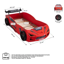 Aileenstore Kinderbett Rio 90 x 200 cm Holz lackiert rot