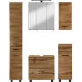 welltime Badmöbel-Set »"Trento", Badezimmer-Set, Hängeschrank, Unterschrank, Hochschrank«, (5 St.), Waschbeckenunterschrank, Spiegelschrank inkl. Aufbauleuchte,