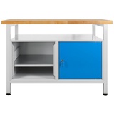 Proregal Werkbank Rhino mit Ablagefläche + 1 Tür + Regalteil | HxBxT 84x120x60cm | Traglast 300kg | Lichtgrau/Lichtblau