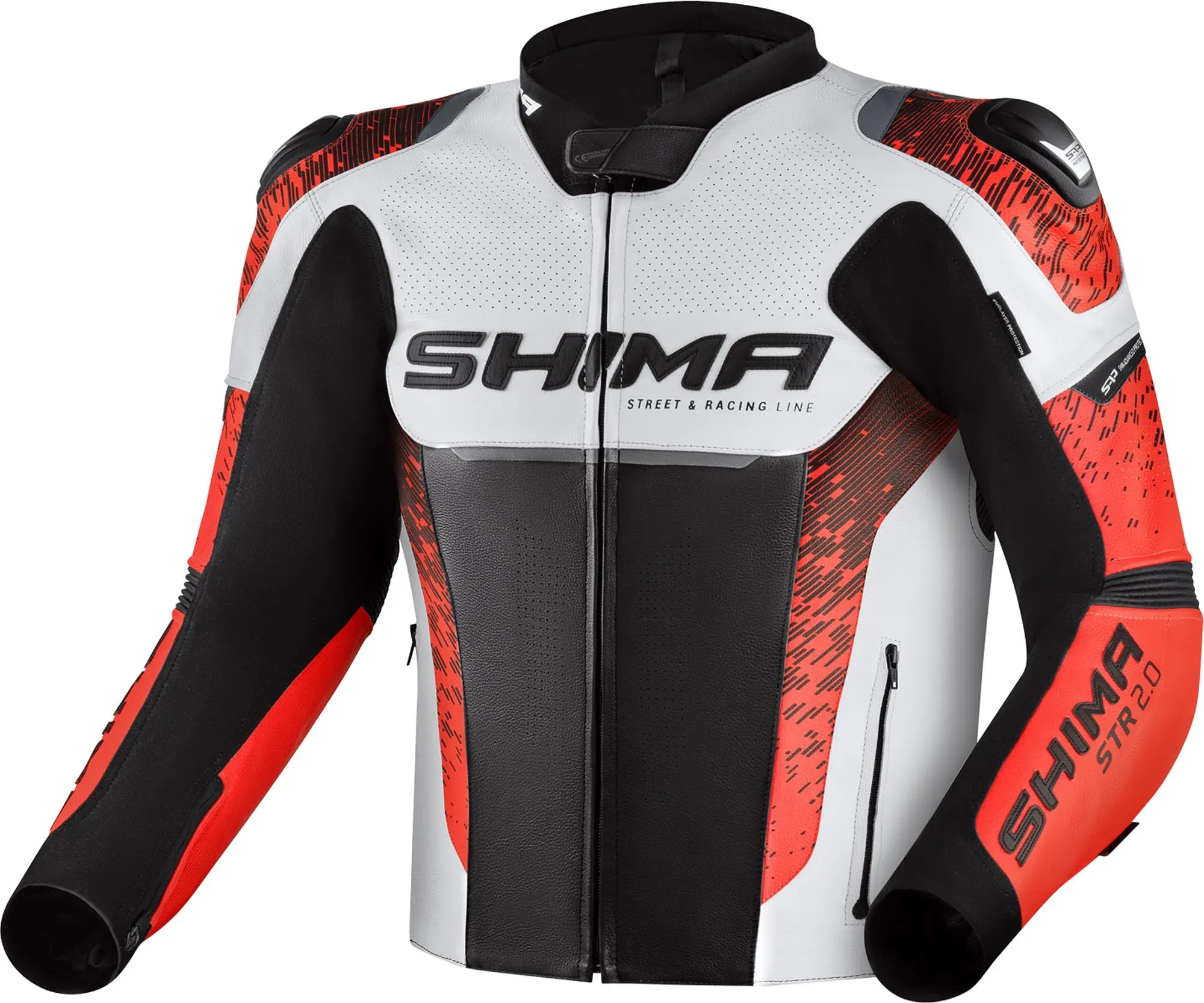 SHIMA STR 2.0 Motorrad Lederjacke, schwarz-rot, Größe 50 für Männer