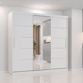 fabryka mebli idźczak Schwebetürenschrank Astra, 233 cm, Weiß/Weiß, mit Spiegel - Weiß