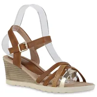 VAN HILL Keilsandaletten in Hellbraun Gold Metallic