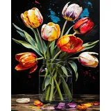 TISHIRON Tulpen Malen nach Zahlen Erwachsene, Fünf farbenfrohe Tulpen Malen nach Zahlen, Malen nach Zahlen de Pinsel und Acrylfarbe, 16X20 Inch Flammen Malen nach Zahlen Erwachsene Familie Freunde