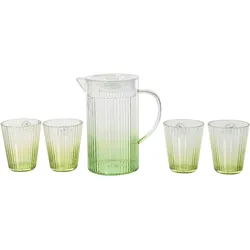 Decoris 4 Trinkgläser mit Kanne Kunststoff - Trinkgeschirr Gläser Krug Gläserset Karaffe Trinkbecher Wassergläser Saftgläser Limonadengläser Grün