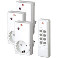Brennenstuhl Funkschalt-Set RCS 1000 N Comfort, 3er Funksteckdosen Set (mit Handsender und erhöhtem Berührungsschutz) weiß