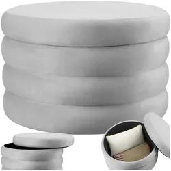 tectake® Sitzhocker mit Stauraum, rund, gepolstert, weicher, pflegeleichter Bezug