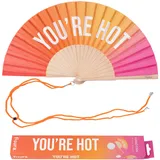 Fisura – Handfächer aus Holz mit der Aufschrift You Are h*t". Modernes, farbenfrohes Accessoire mit rosa-orangefarbenem Farbverlauf, tragbarer Ventilator mit Aufhänger. Maße: 42,5 x 23 cm