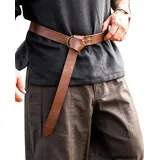 Leonardo Carbone® Unisex Wikinger Ringgürtel mit Thors Hammer-Prägung Vali - Ledergürtel Herren, Mittelalter Kleidung, Gürtel Damen, LARP, Karneval, Cosplay, Hobbit Kostüm - 100% Echtleder Braun - 150.0 cm