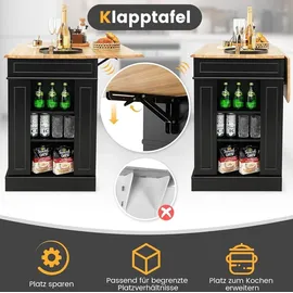 Costway Kücheninsel mit erweiterbarer Arbeitsplatte, Seitenregalen Schwarz