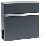 Wiltec 60990 Briefkasten V50 Anthrazit und Edelstahl 370 x 105 x 370 mm, Wandbriefkasten mit Schloss, Sichtfenstern, Zeitungsrolle, Postkasten aus galvanisiertem Stahl